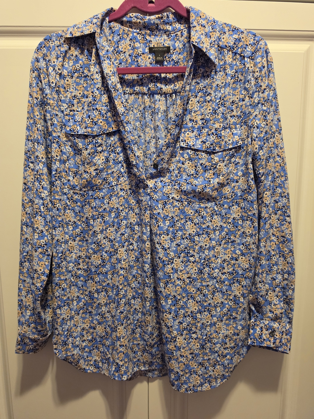 Ann Taylor Floral Button-Up Blouse - Blue